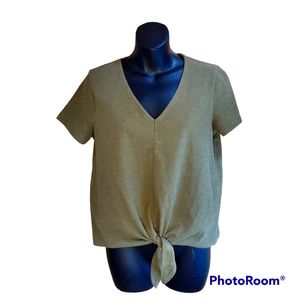 J. Crew Tie Front Short Sleeve Top Army Green size small.